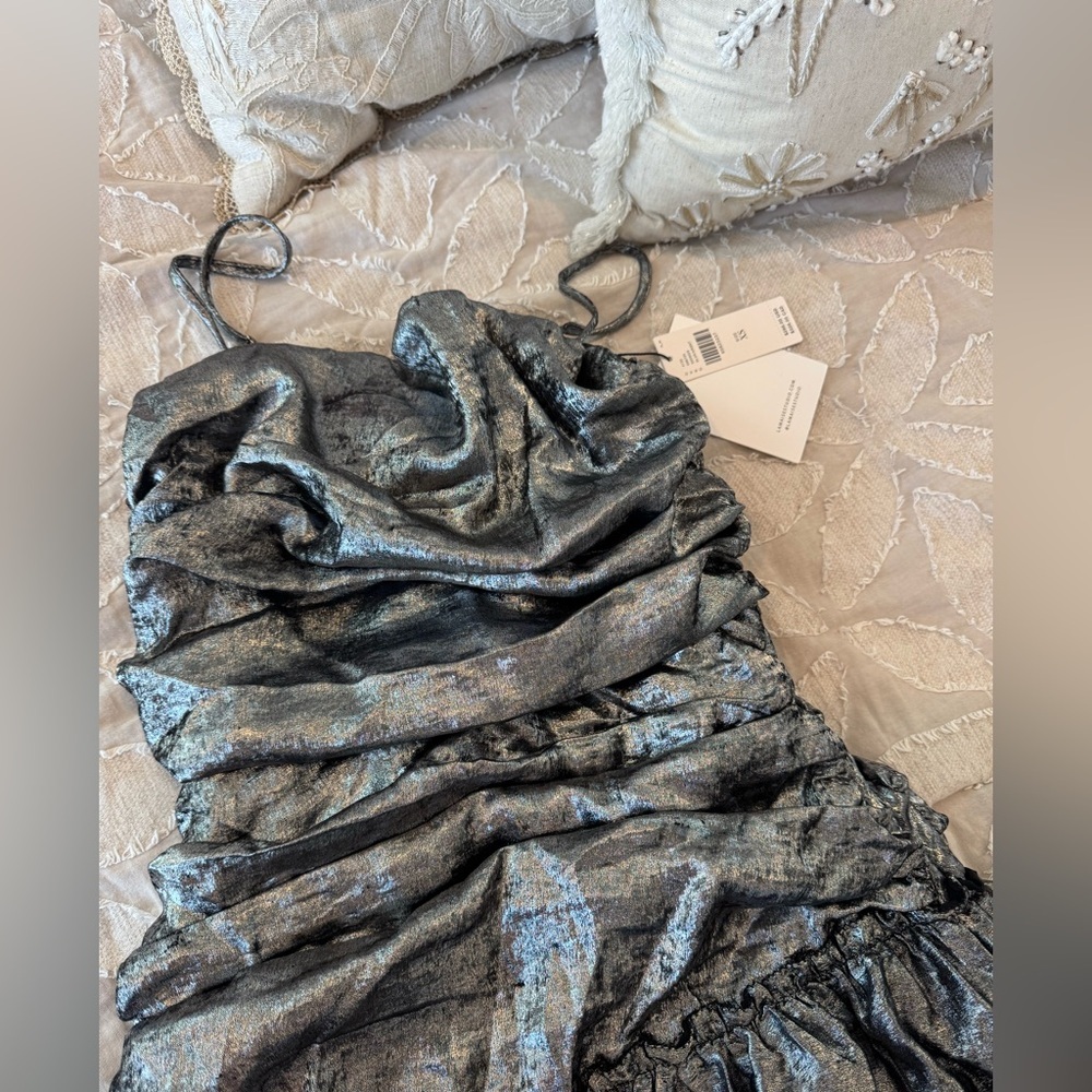 Anthropologie LAMAISÉ Studio Metallic Ruched Dress NWT $298 XS Silver - Picture 8 of 11